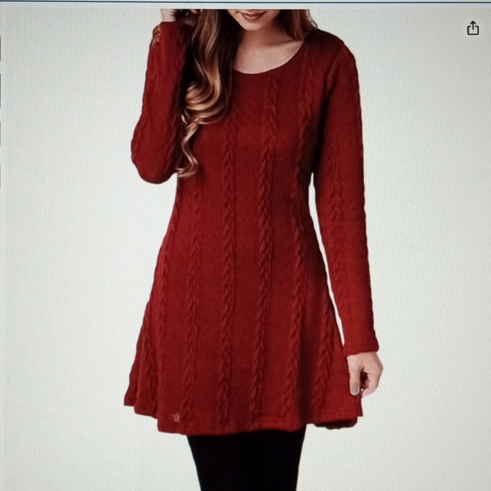 Mulisky Women's Wine Red Long Sleeve A-line Tunic Sweater Dress Size: XL